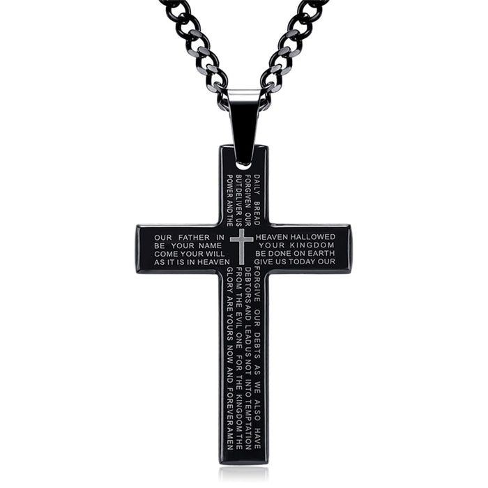 Retro Christian  Titanium Scripture Cross Pendant  Necklace!