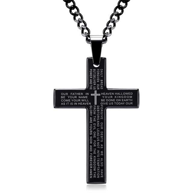 Retro Christian  Titanium Scripture Cross Pendant  Necklace!